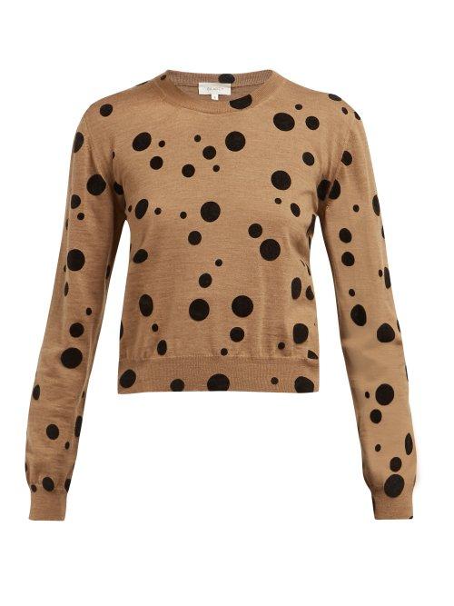 Matchesfashion.com Isa Arfen - Flocked Polka Dot Wool Sweater - Womens - Camel