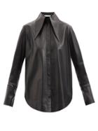 16arlington - Seymour Exaggerated-collar Leather Shirt - Womens - Black