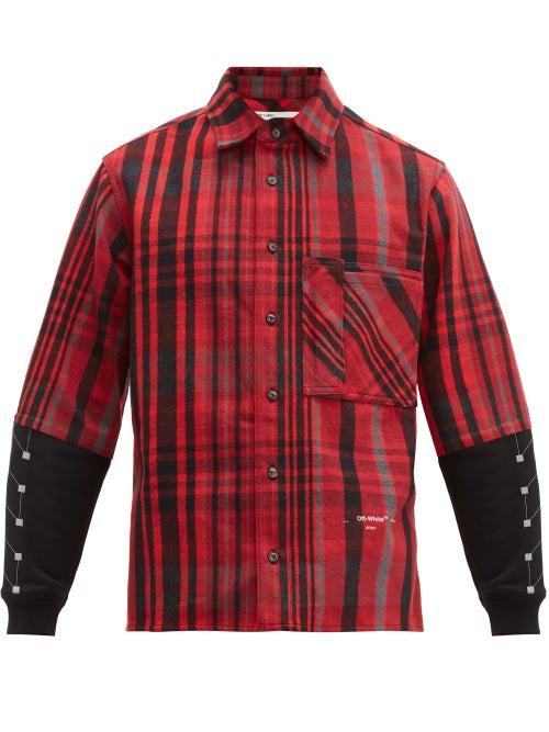 Matchesfashion.com Off-white - Contrast Panel Checked Cotton Blend Shirt - Mens - Black Red