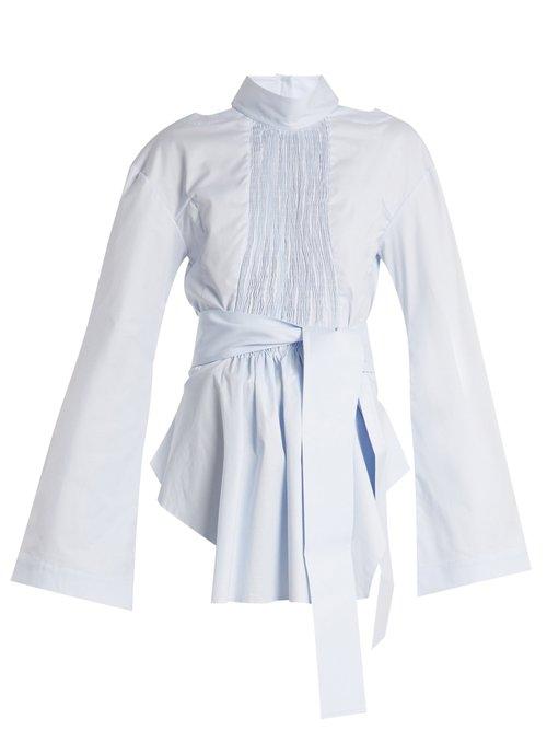 Matchesfashion.com Teija - Cut Out Cotton Cady Wrap Top - Womens - Light Blue
