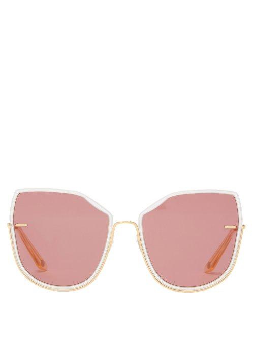 Matchesfashion.com Moy Atelier - Nobody's Darling Oversized Gold Plated Sunglasses - Womens - Pink