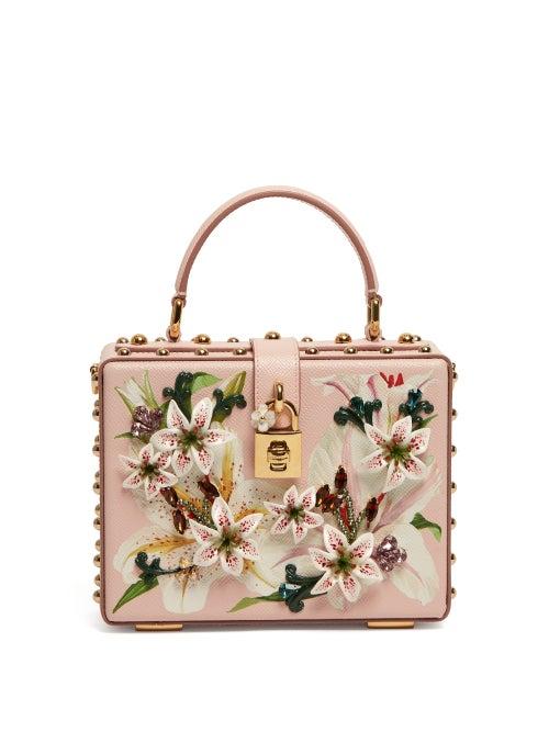 Matchesfashion.com Dolce & Gabbana - Dolce Box Lily Print Grained Leather Bag - Womens - Pink Multi