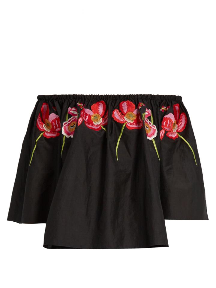 Temperley London Amity Floral-embroidered Off-the-shoulder Top
