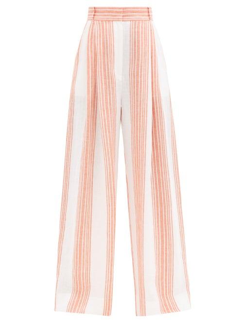 Three Graces London - Molly Striped-linen Wide-leg Trousers - Womens - Orange Stripe
