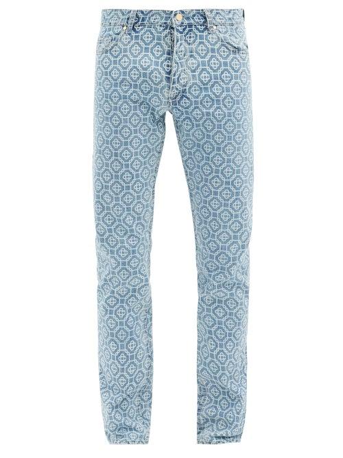 Matchesfashion.com Casablanca - Monogram-print Twill Straight-leg Jeans - Mens - Blue