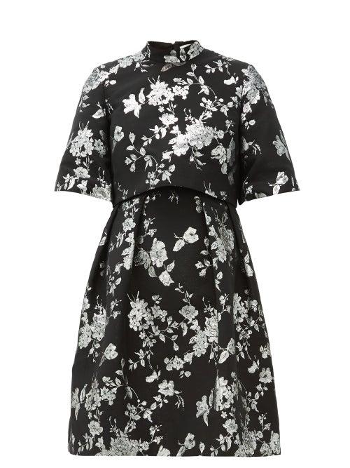 Matchesfashion.com Erdem - Favilla Cape-back Brocade Mini Dress - Womens - Black Silver