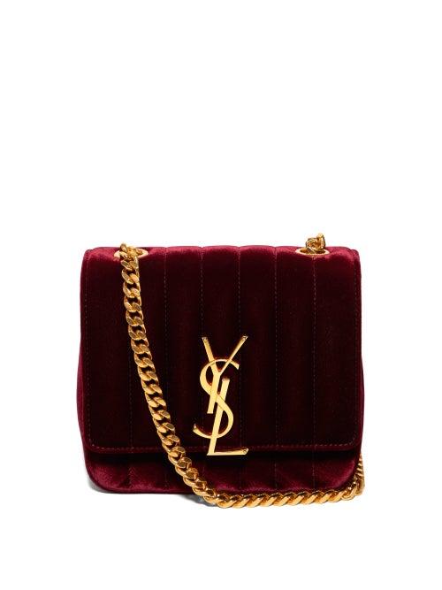 Matchesfashion.com Saint Laurent - Vicky Quilted Velvet Cross Body Bag - Womens - Burgundy
