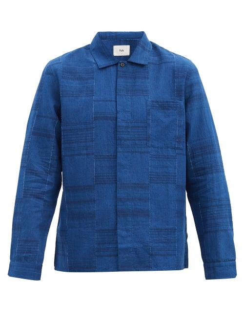 Matchesfashion.com Folk - Panelled Cotton-chambray Shirt - Mens - Dark Blue