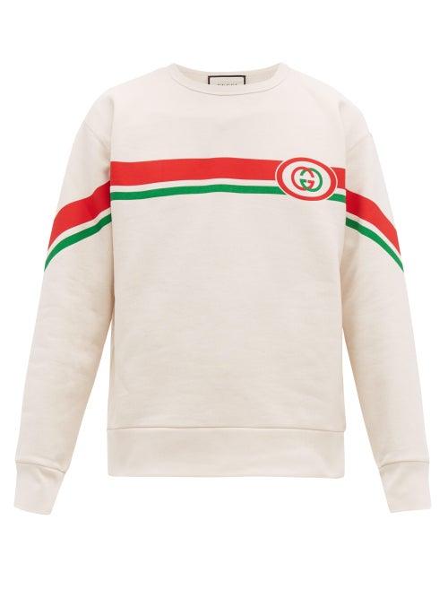 Matchesfashion.com Gucci - Web Striped Gg Print Cotton Sweatshirt - Mens - White