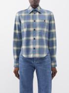 Bottega Veneta - Check-print Leather Shirt - Womens - Blue Multi