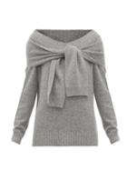 Matchesfashion.com Prada - V Neck Tie Front Wool Blend Sweater - Womens - Grey