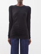 Another Tomorrow - Ruched Long-sleeved Jersey T-shirt - Womens - Black