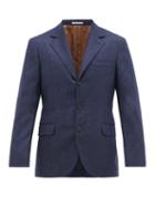 Matchesfashion.com Brunello Cucinelli - Single Breasted Pinpoint Wool Flannel Blazer - Mens - Blue