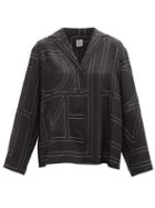 Ladies Rtw Totme - Monogram-embroidered Silk-twill Pyjama Top - Womens - Black