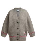 Matchesfashion.com Prada - Logo Patch Wool Cardigan - Womens - Grey Multi