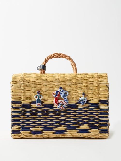 Heimat Atlantica - Chacha Large Rattan Basket Bag - Womens - Blue Multi