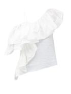 Matchesfashion.com Marques'almeida - One-shoulder Ruffled Upcycled-seersucker Top - Womens - White