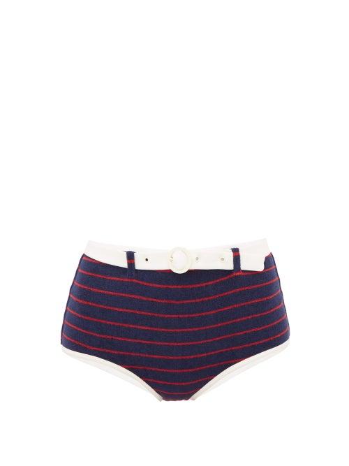 Matchesfashion.com Solid & Striped - Nantucket High Rise Cotton Blend Bikini Briefs - Womens - Navy Stripe
