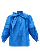Matchesfashion.com Balenciaga - Pussy-bow Puff-sleeved Silk-taffeta Blouse - Womens - Blue