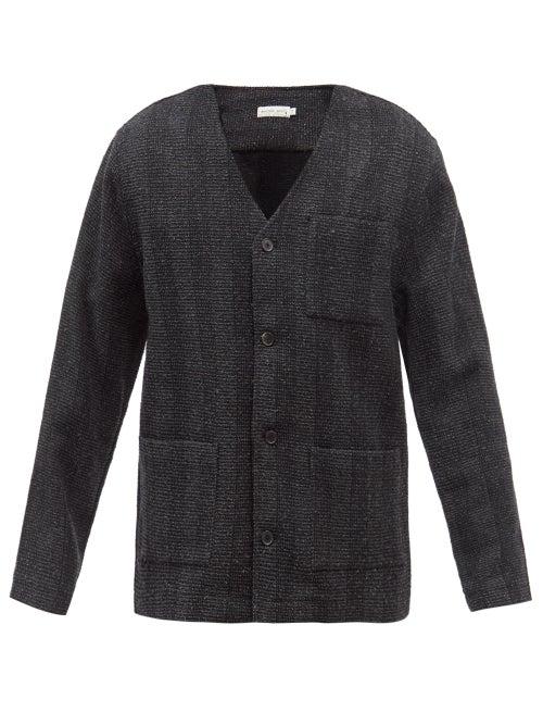 Another Aspect - Striped Organic Wool-blend Cardigan - Mens - Dark Grey