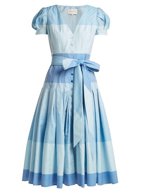 Matchesfashion.com Carolina Herrera - Stripe Jacquard Panelled Dress - Womens - Blue Stripe