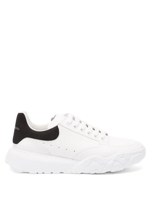 Mens Shoes Alexander Mcqueen - Court Raised-sole Leather Trainers - Mens - White Black