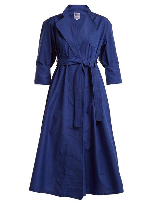 Matchesfashion.com Thierry Colson - Sacha Tie Waist Cotton Poplin Coat - Womens - Navy