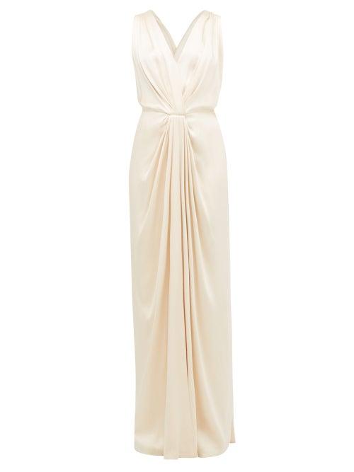 Matchesfashion.com William Vintage - Ysl Draped Satin Gown - Womens - Beige