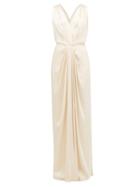 Matchesfashion.com William Vintage - Ysl Draped Satin Gown - Womens - Beige