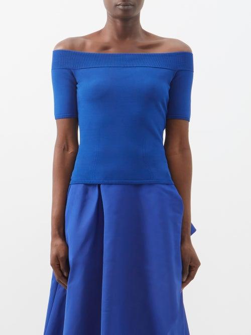 Alexander Mcqueen - Off-the-shoulder Jersey Top - Womens - Blue