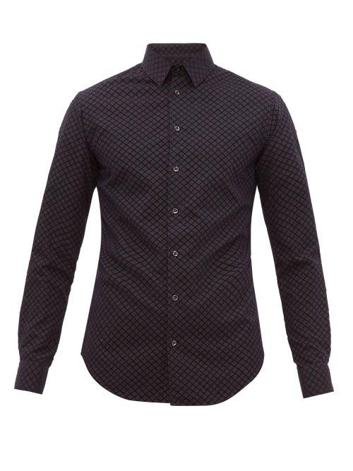Matchesfashion.com Giorgio Armani - Geometric Flocked Velvet Shirt - Mens - Black Navy