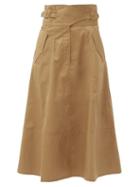 Matchesfashion.com Zimmermann - Ladybeetle Buckled-waist Cotton-drill Midi Skirt - Womens - Khaki