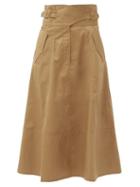 Matchesfashion.com Zimmermann - Ladybeetle Buckled-waist Cotton-drill Midi Skirt - Womens - Khaki
