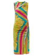 Versace - Barocco Goddess-print Silk-blend Georgette Dress - Womens - Multi