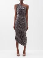 Norma Kamali - Diana One-shoulder Ruched Lam Dress - Womens - Grey Silver