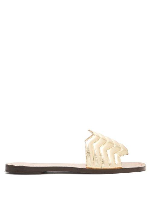 Matchesfashion.com Nicholas Kirkwood - Chevron Quilted Leather Slides - Womens - Light Gold