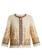 Matchesfashion.com Andrew Gn - Embroidered Linen Blend Jacket - Womens - Beige