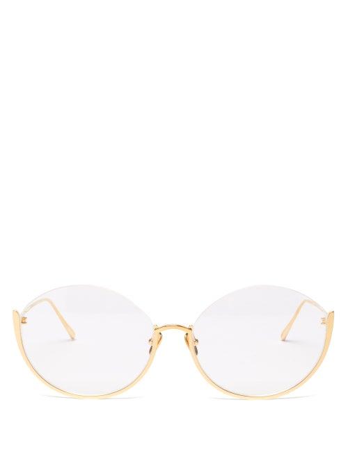 Matchesfashion.com Linda Farrow - Rae 18kt Gold-plated Titanium Glasses - Womens - Gold