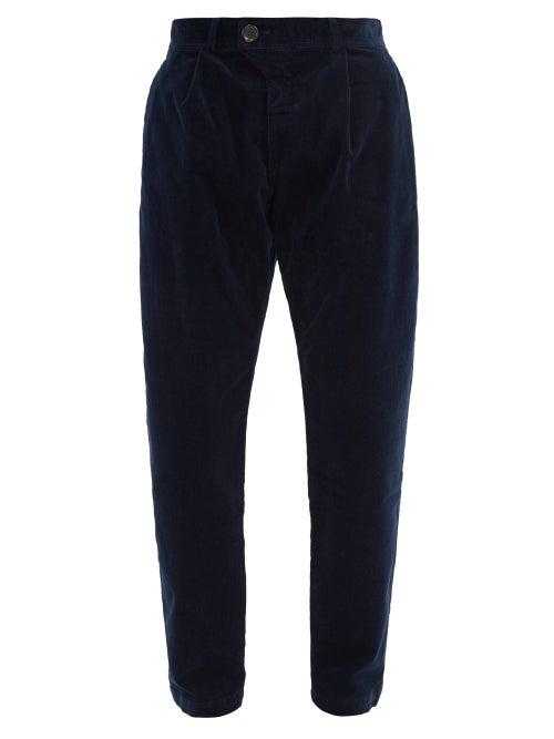 Matchesfashion.com Oliver Spencer - Pleated Cotton-blend Corduroy Trousers - Mens - Navy