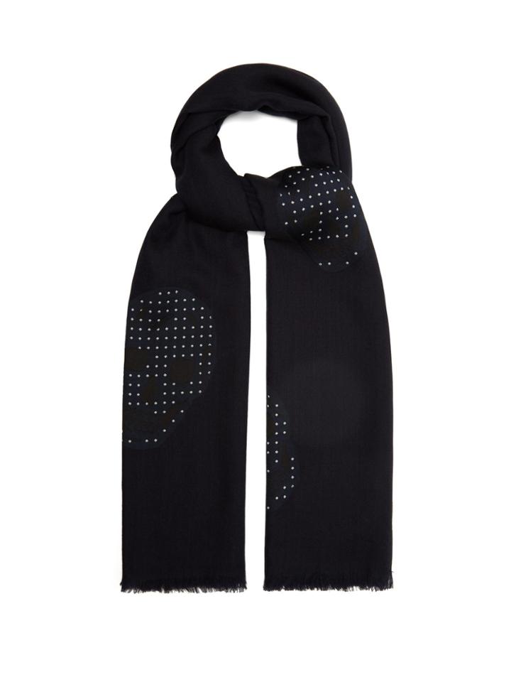 Alexander Mcqueen Polka-dot Skull Wool-blend Scarf