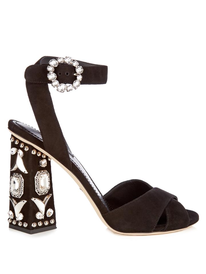 Dolce & Gabbana Crystal Embellished Block-heel Suede Sandals