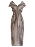 Fendi V-neck Striped Silk Crepe De Chine Dress
