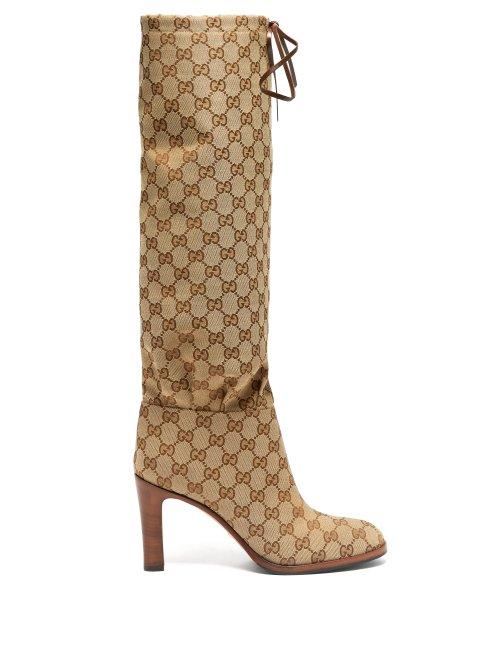Matchesfashion.com Gucci - Lisa Gg Supreme Jacquard Boots - Womens - Beige Multi