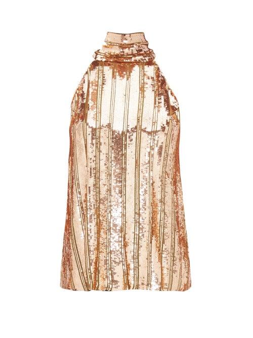 Matchesfashion.com Galvan - Stardust Halterneck Sequinned Top - Womens - Bronze