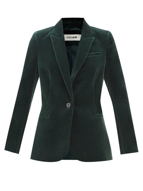 Cefinn - Jamie Single-breasted Cotton-velvet Jacket - Womens - Dark Green
