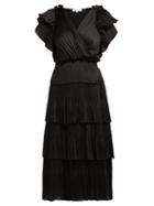 Matchesfashion.com Diane Von Furstenberg - Sasha Pleated Tiered Wrap Midi Dress - Womens - Black