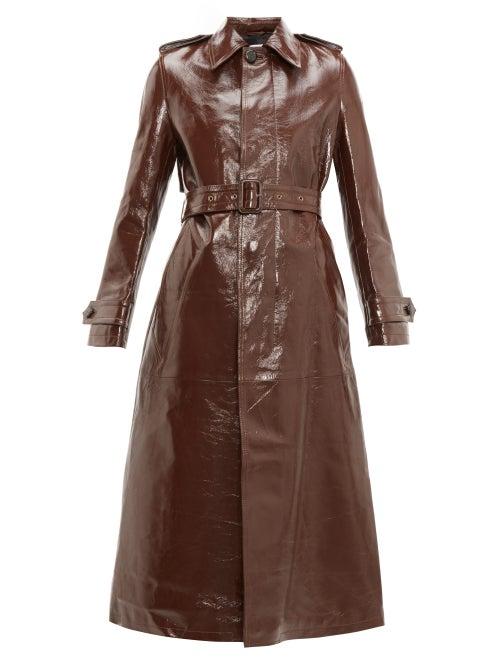 Matchesfashion.com Ami - Single Breasted Crinkled Leather Trench Coat - Womens - Brown