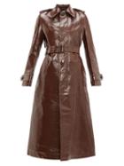 Matchesfashion.com Ami - Single Breasted Crinkled Leather Trench Coat - Womens - Brown