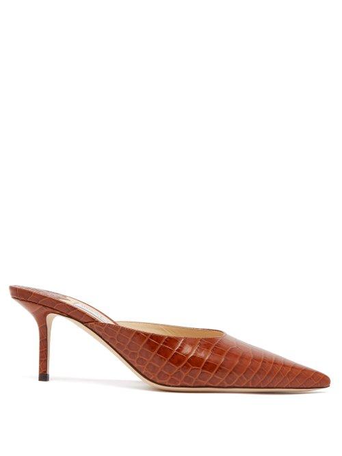 Matchesfashion.com Jimmy Choo - Rav 65 Crocodile Embossed Leather Mules - Womens - Tan