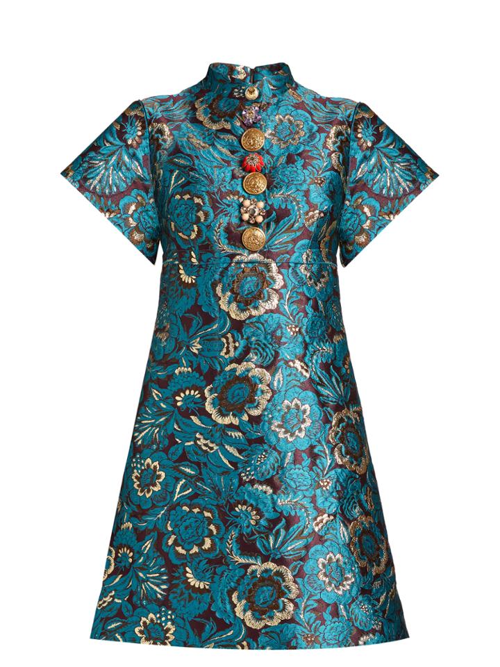 Dolce & Gabbana Short-sleeved Floral-jacquard Mini Dress